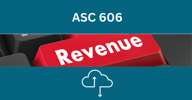 ASC 606 Revenue Recognition for SaaS companies blog post banner with button that says revenue